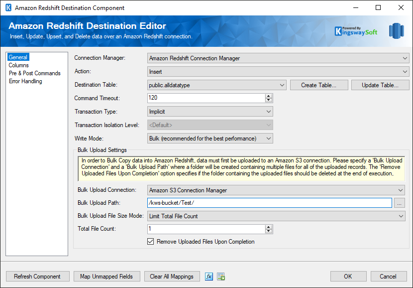 Amazon RedShift Destination - General